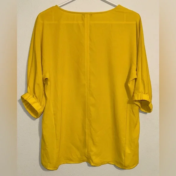 Ann Taylor Yellow V-Neck Blouse Golden - Picture 3 of 3